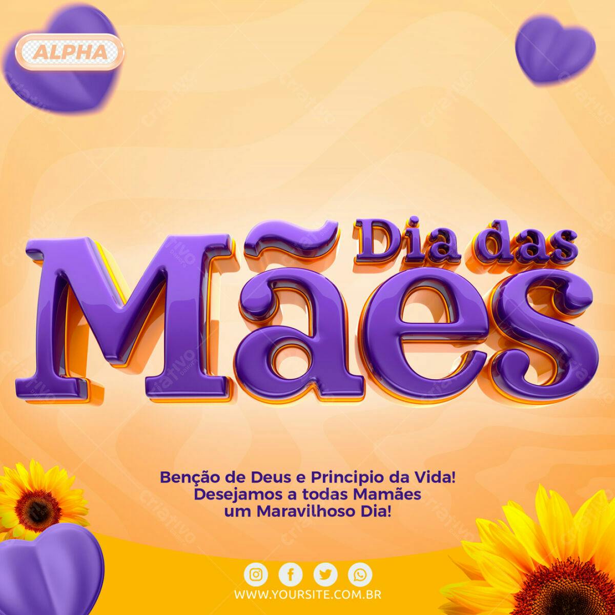 Selo 3D Dia das Mães roxo e dourado