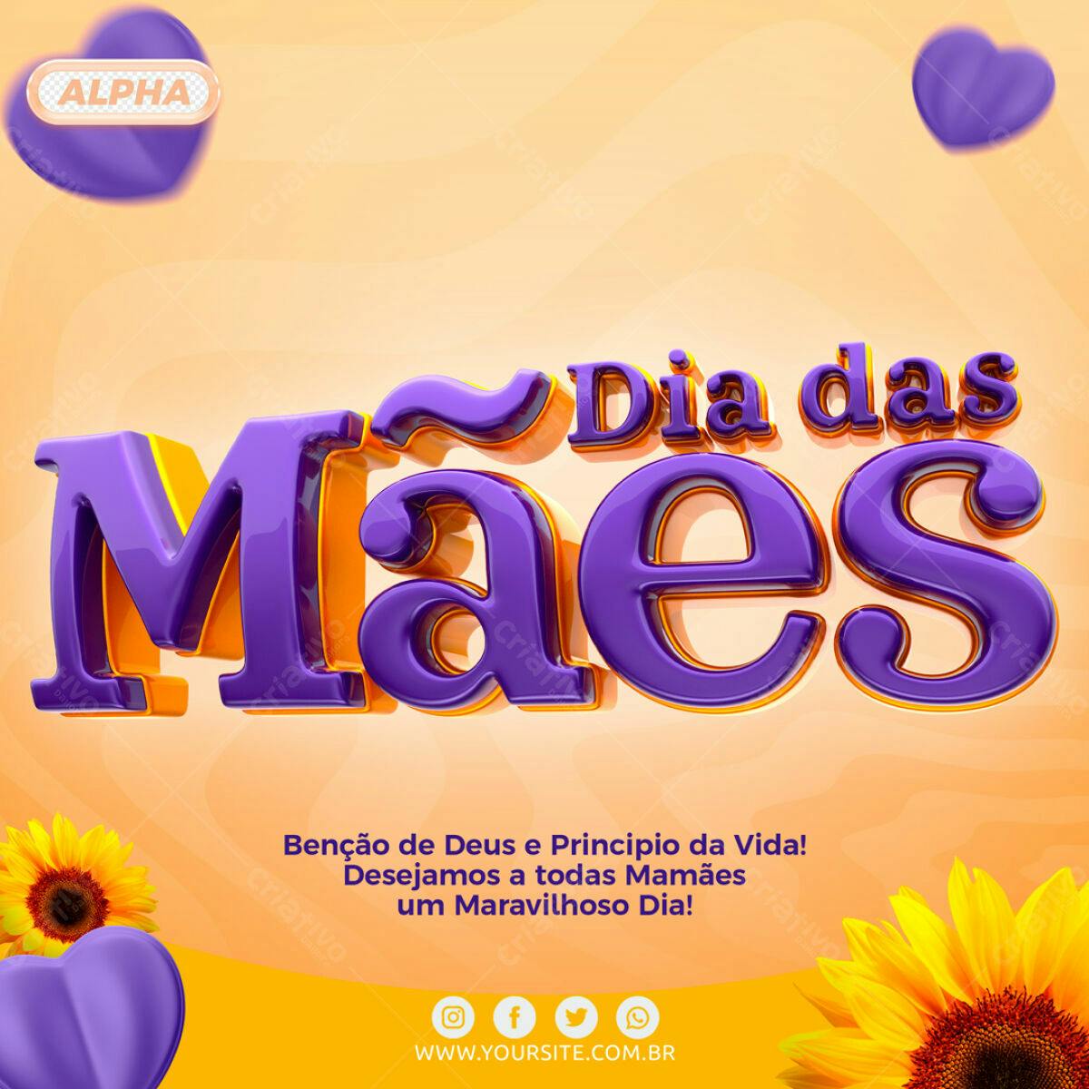 Selo 3D Dia das Mães Roxo e Dourado
