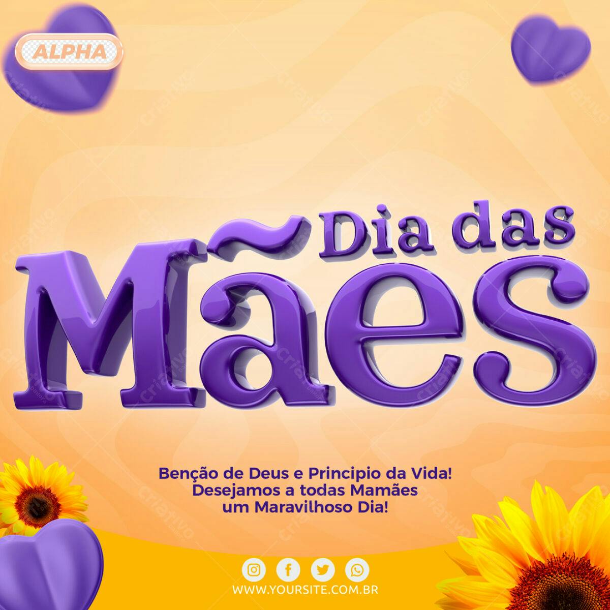 Selo 3D Dia das Mães Roxo Brilhante