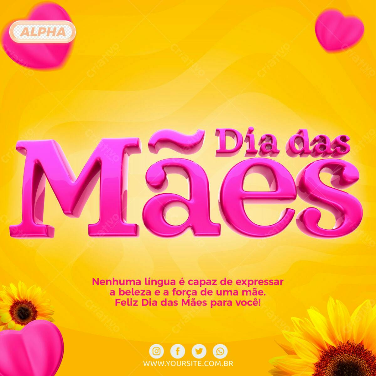Selo 3D Dia das Mães Rosa Brilhante
