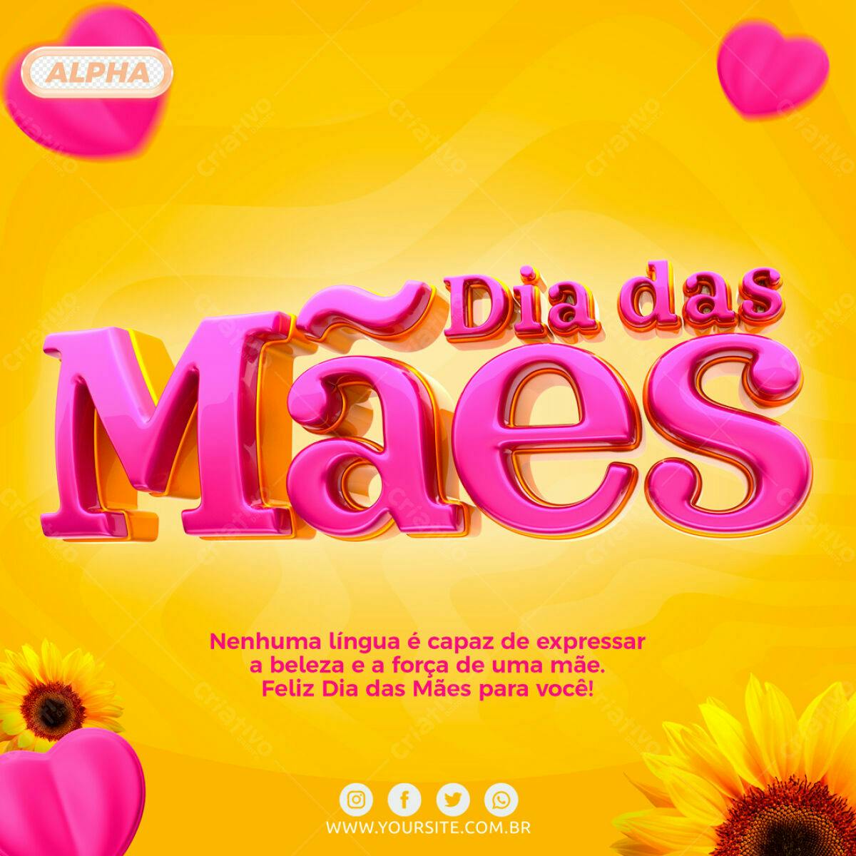 Selo 3D Dia das Mães Rosa e Amarelo