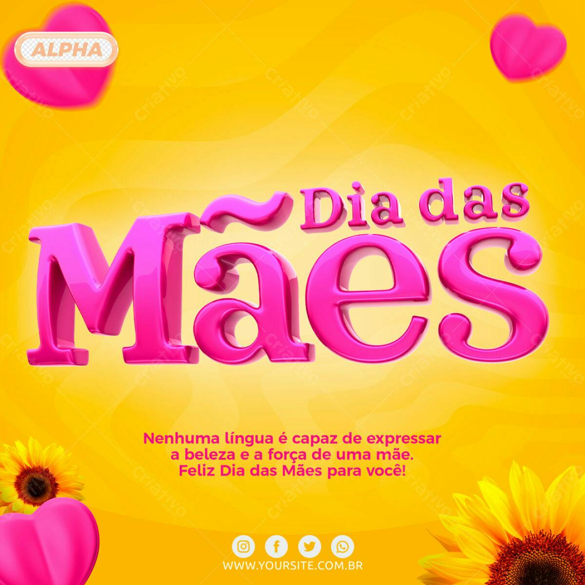 Selo 3D Dia das Mães Rosa Brilhante
