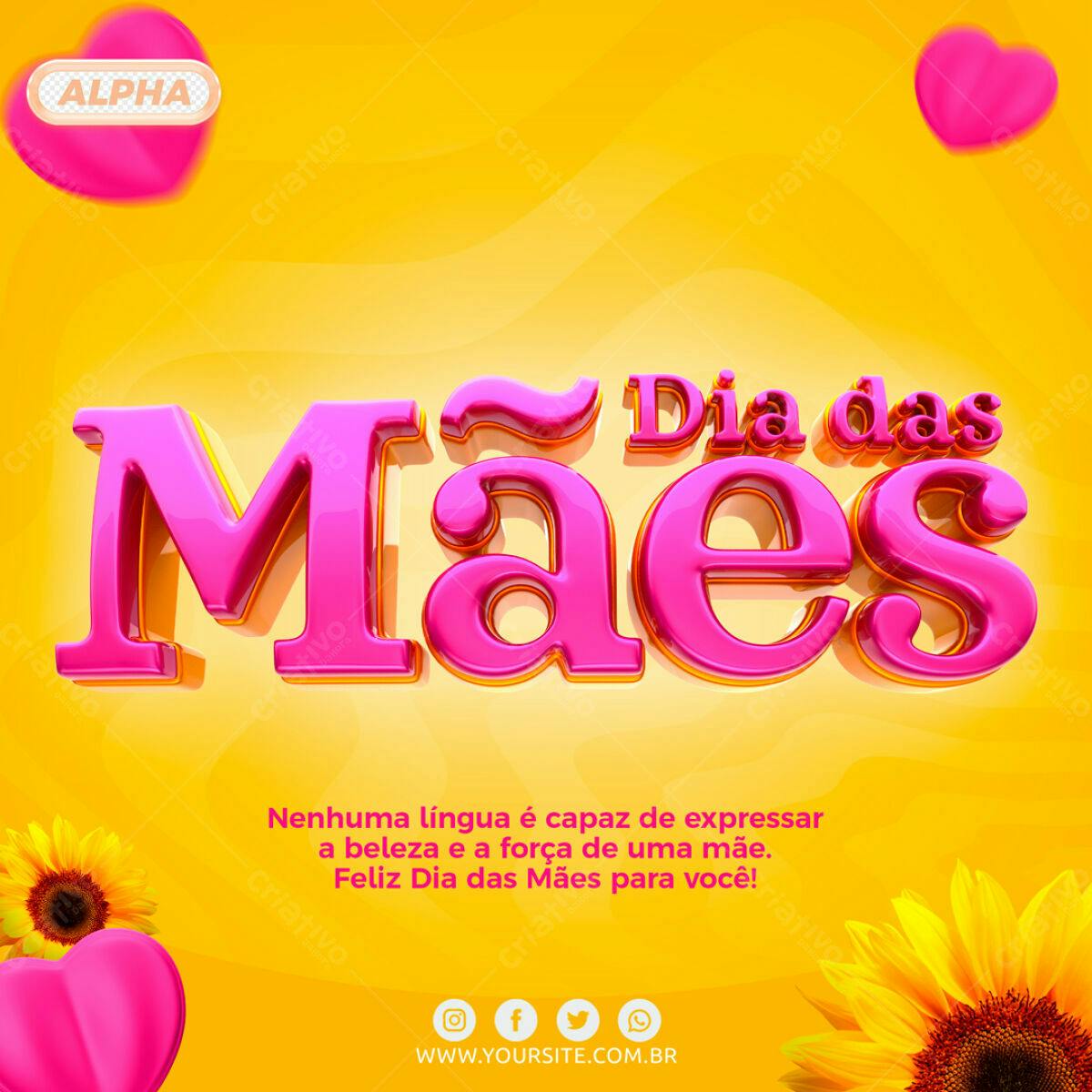Selo 3D Dia das Mães Rosa Metalizado