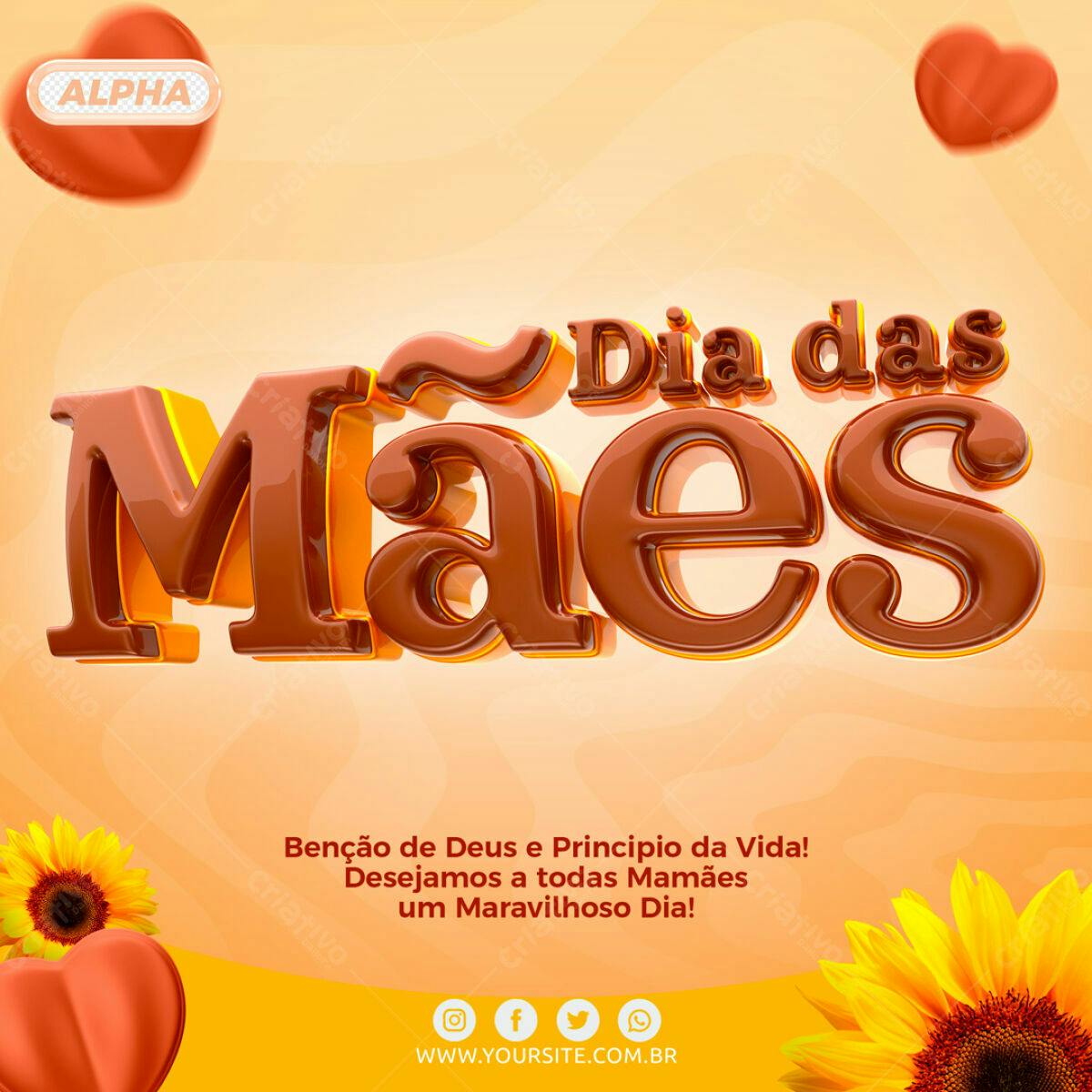 Selo 3D Dia das Mães marrom e dourado