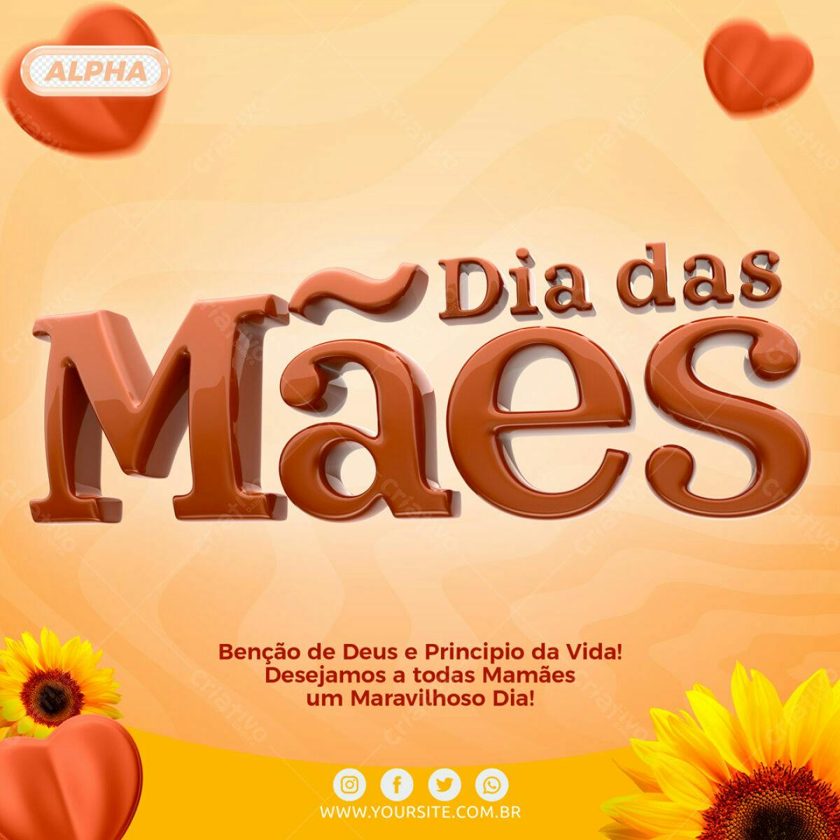Selo 3D Dia das Mães marrom brilhante