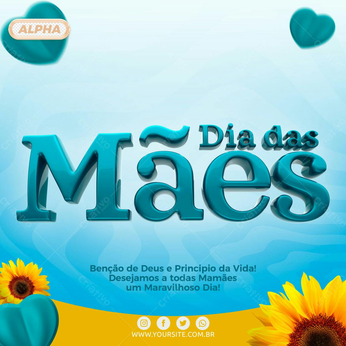 Selo 3D Dia das Mães azul brilhante