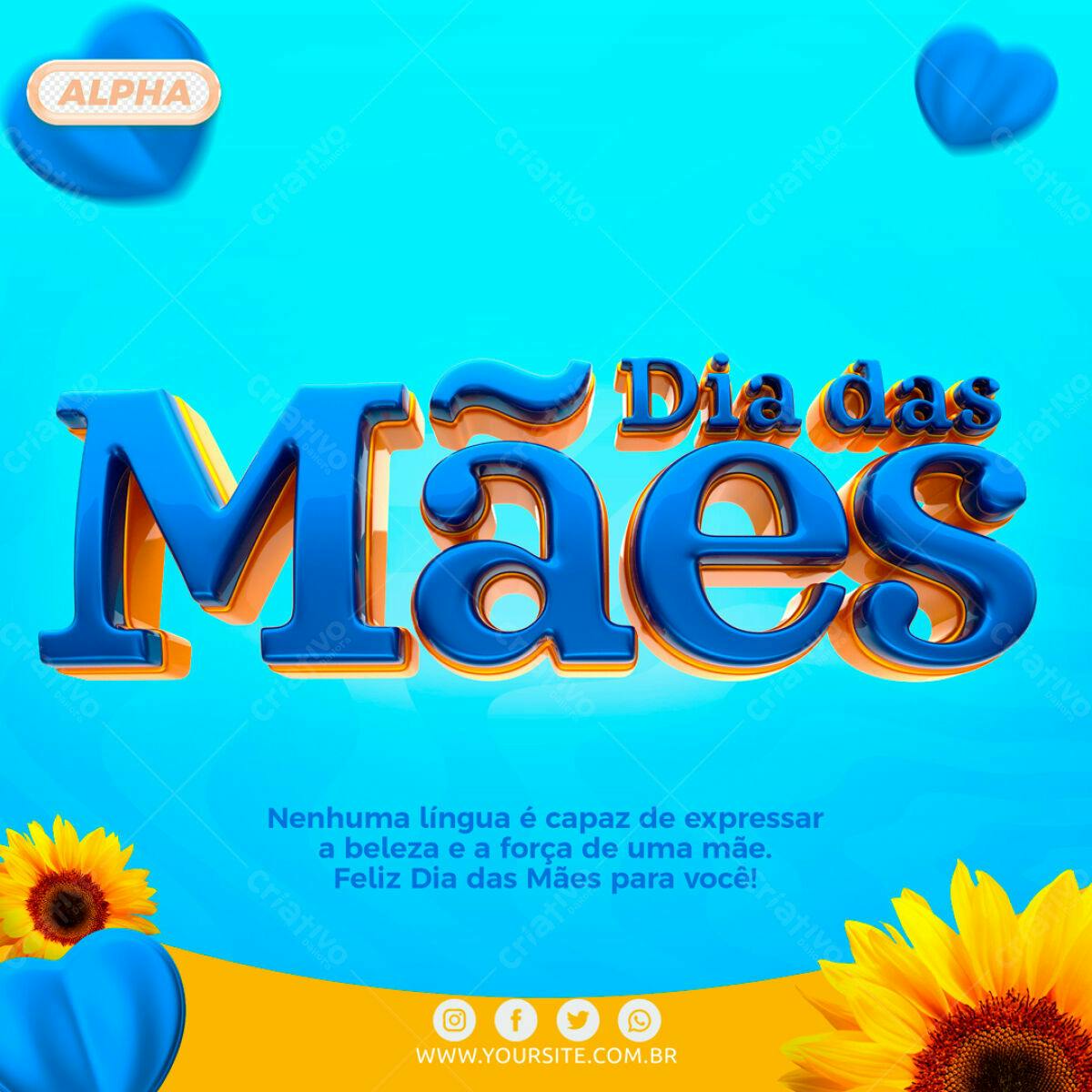 Selo 3D Dia das Mães azul e dourado