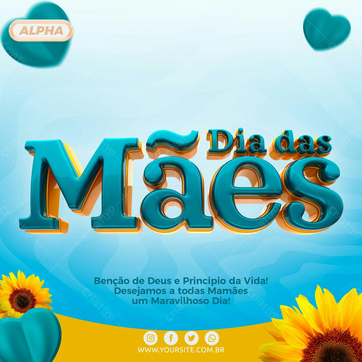 Selo 3D Dia das Mães azul e dourado