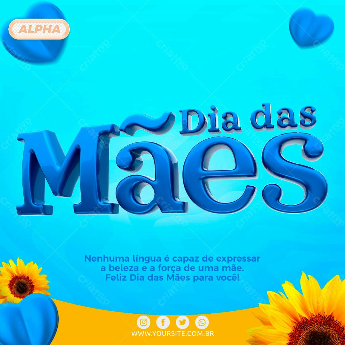 Selo 3D Dia das Mães azul brilhante