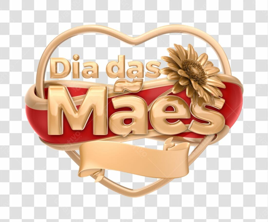 Icone Dia das Mães dourado e vermelho PNG com fundo transparente