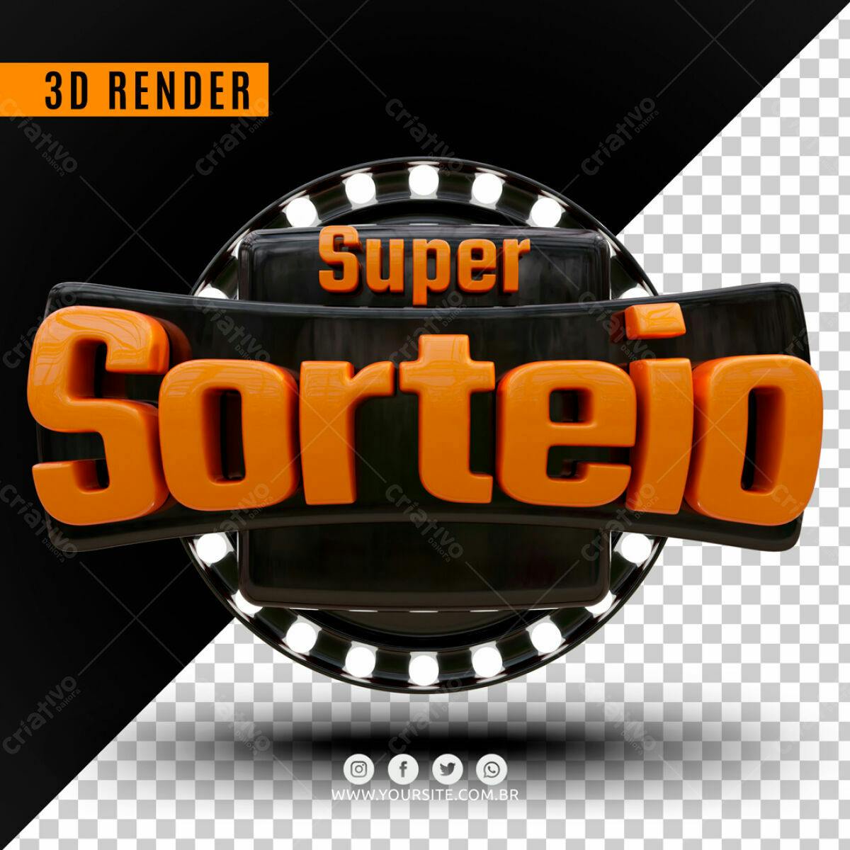 Selo 3D promocional laranja e preto estilo retro