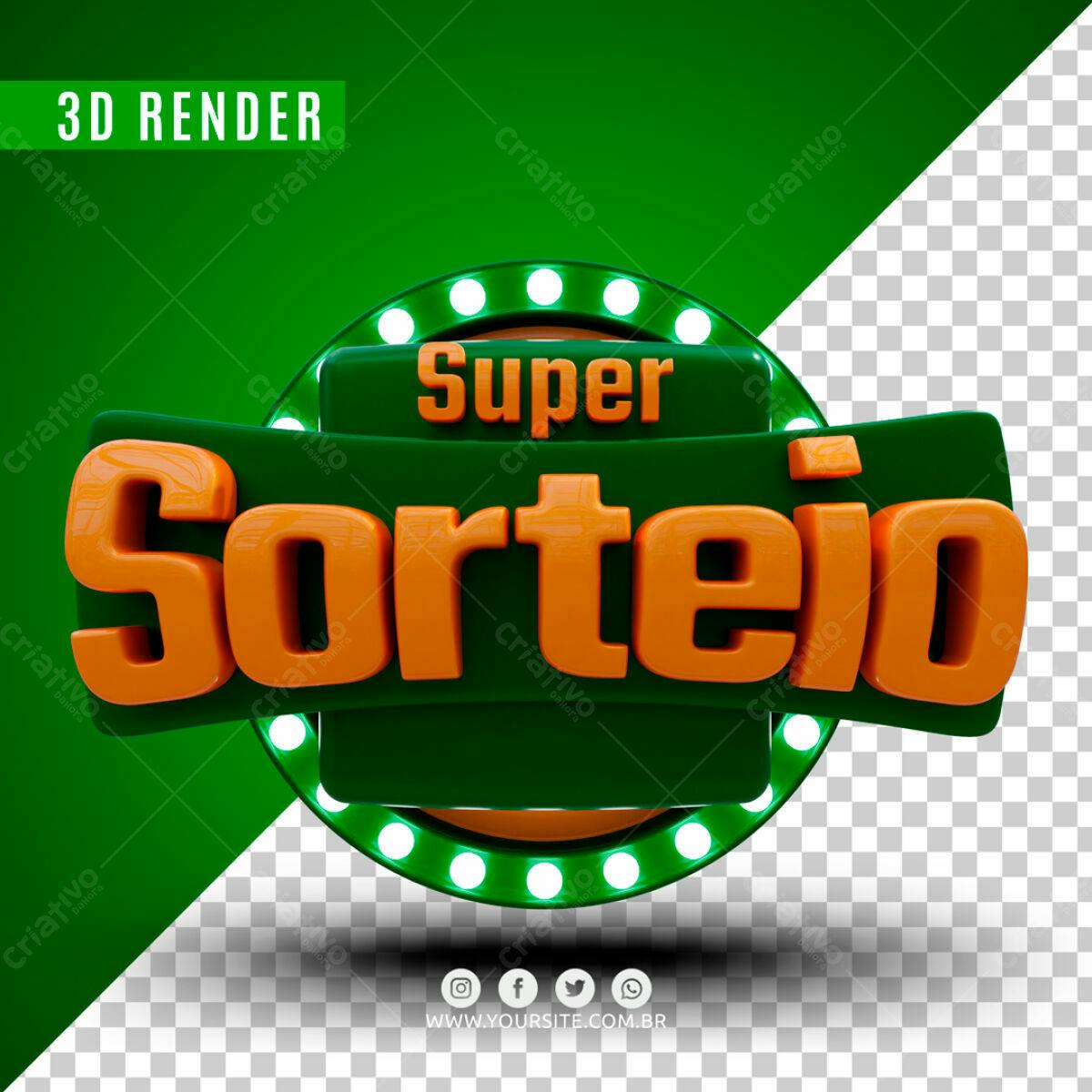 Selo 3D promocional verde e laranja estilo retrô