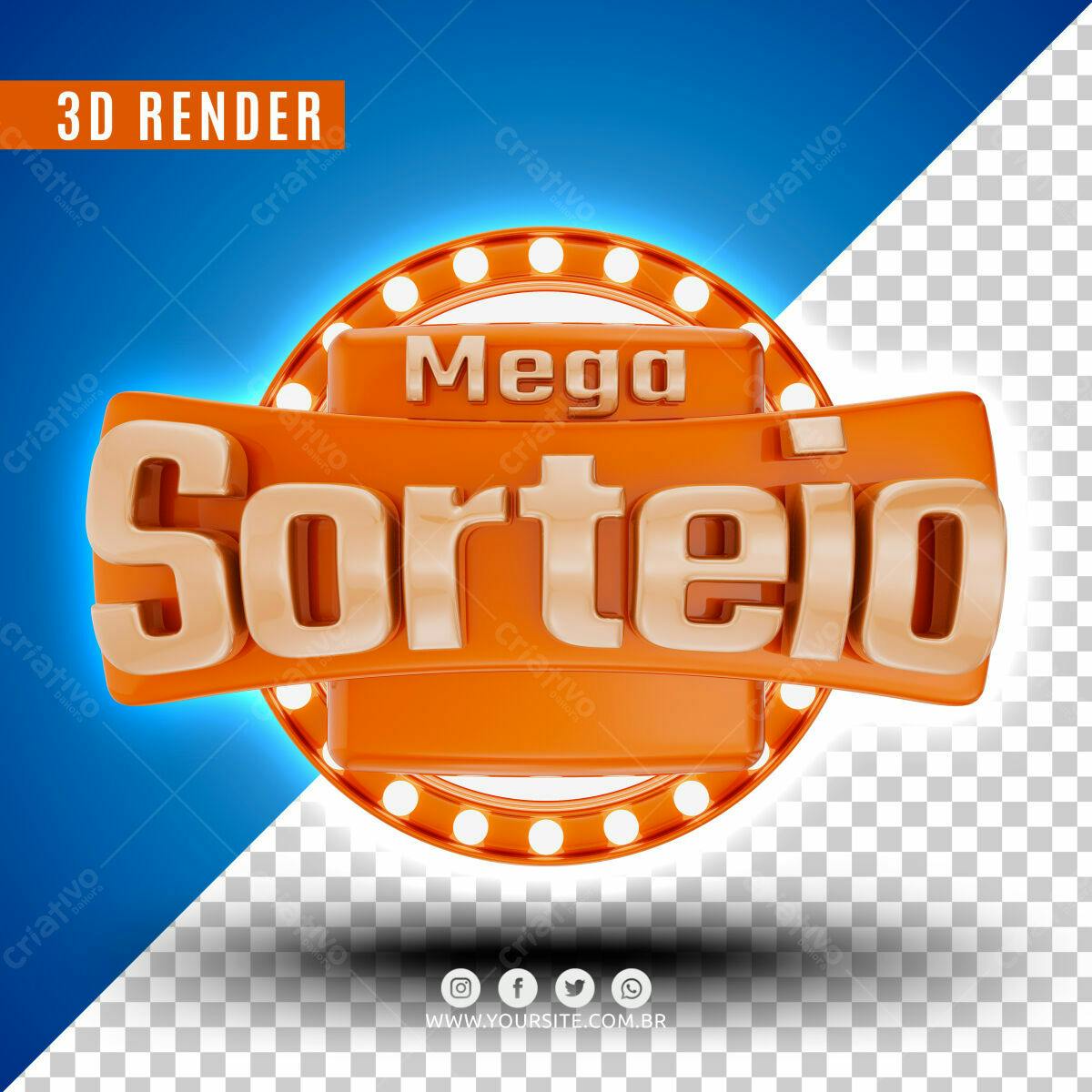 Selo 3D promocional laranja e dourado
