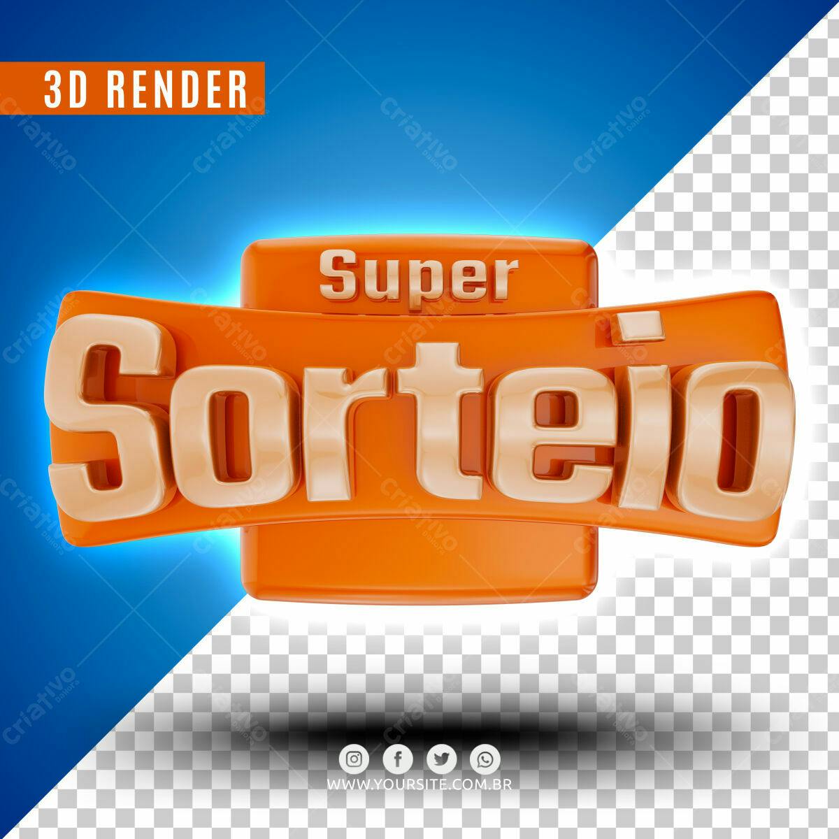 Selo 3D promocional laranja e dourado