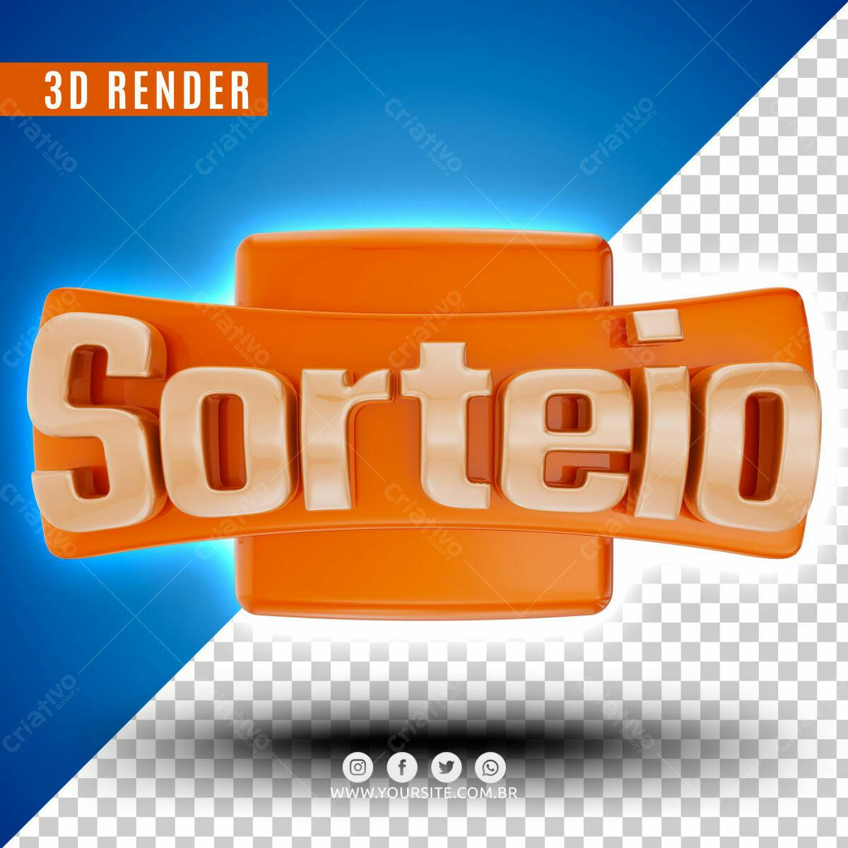 Selo 3D de Sorteio Laranja e Dourado