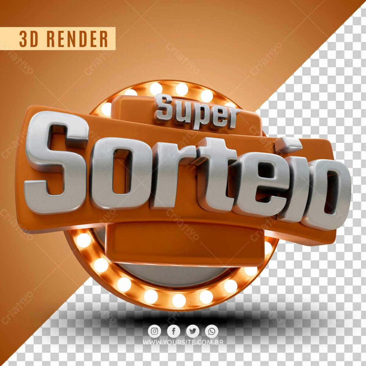 Selo 3D promocional laranja e prata