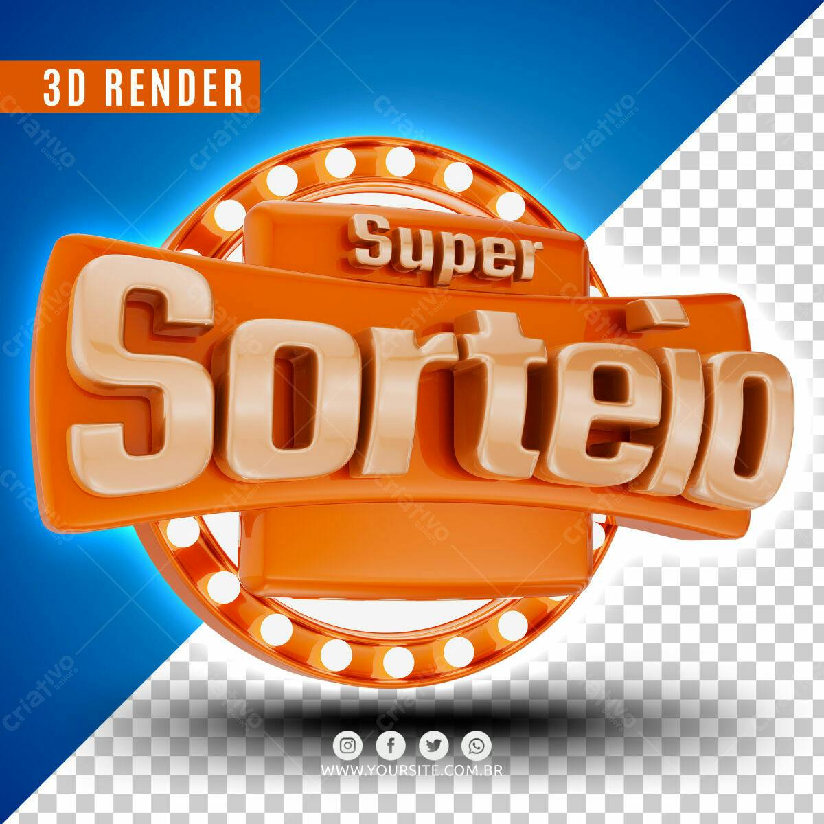 Selo 3D promocional laranja e dourado