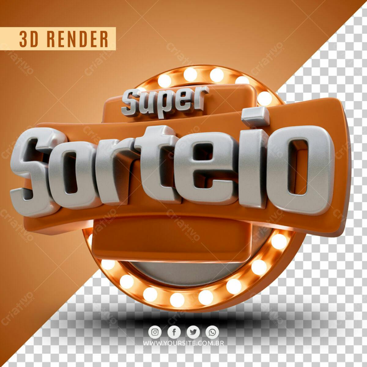 Selo 3D promocional laranja e prata metálico