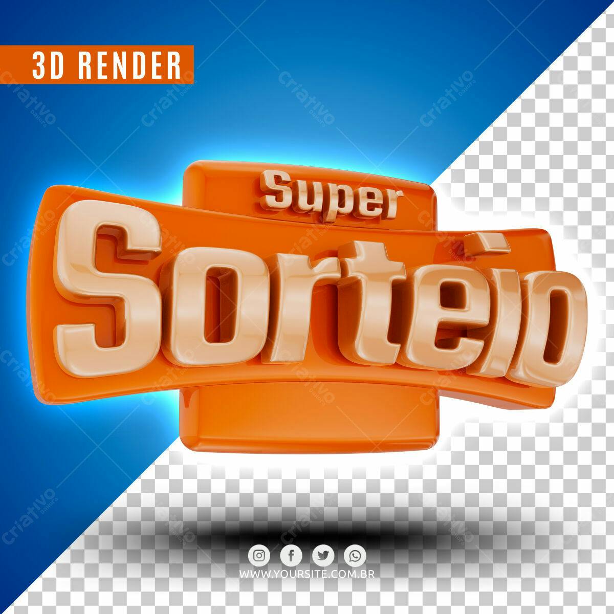 Selo 3D promocional laranja e dourado