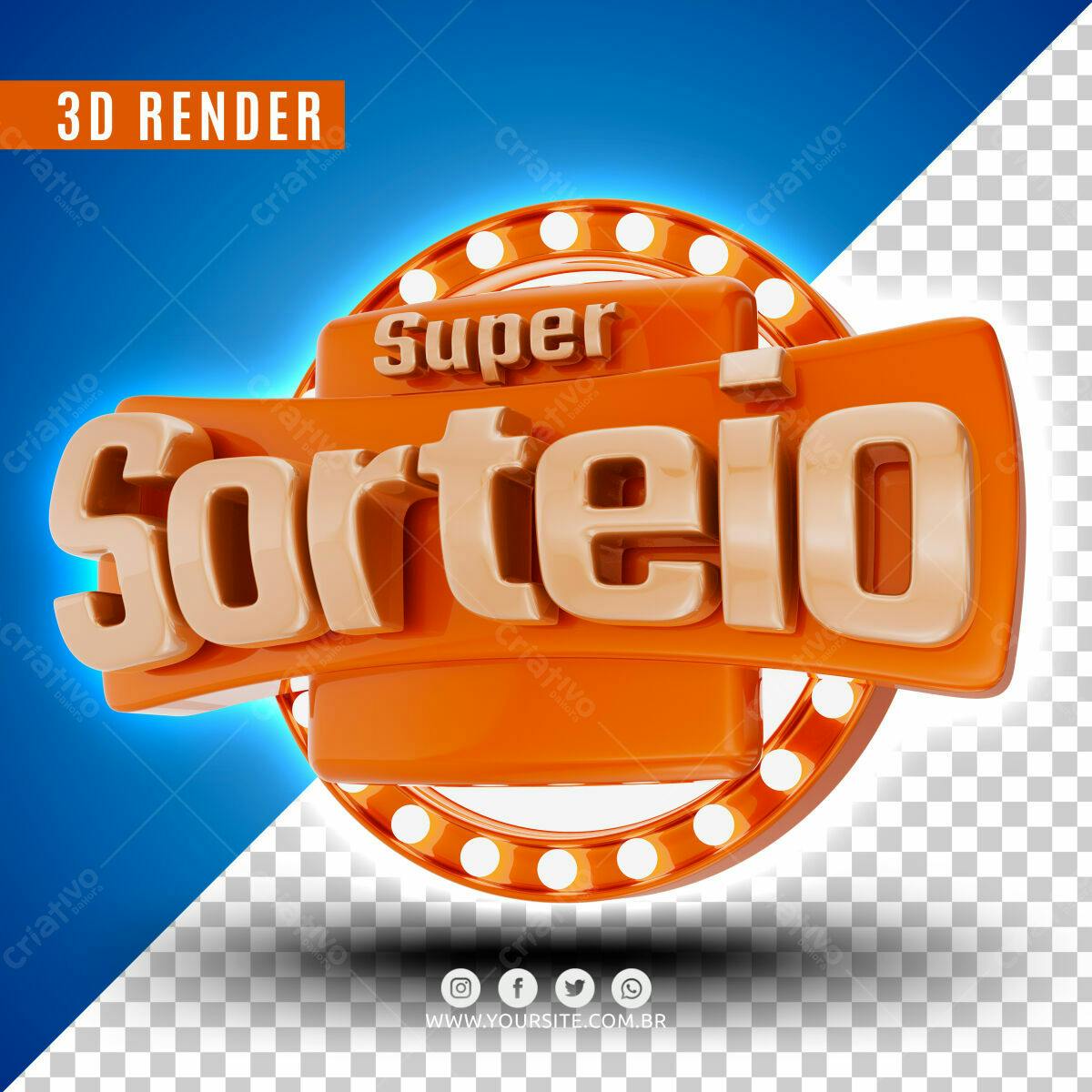 Selo 3D promocional laranja e bege