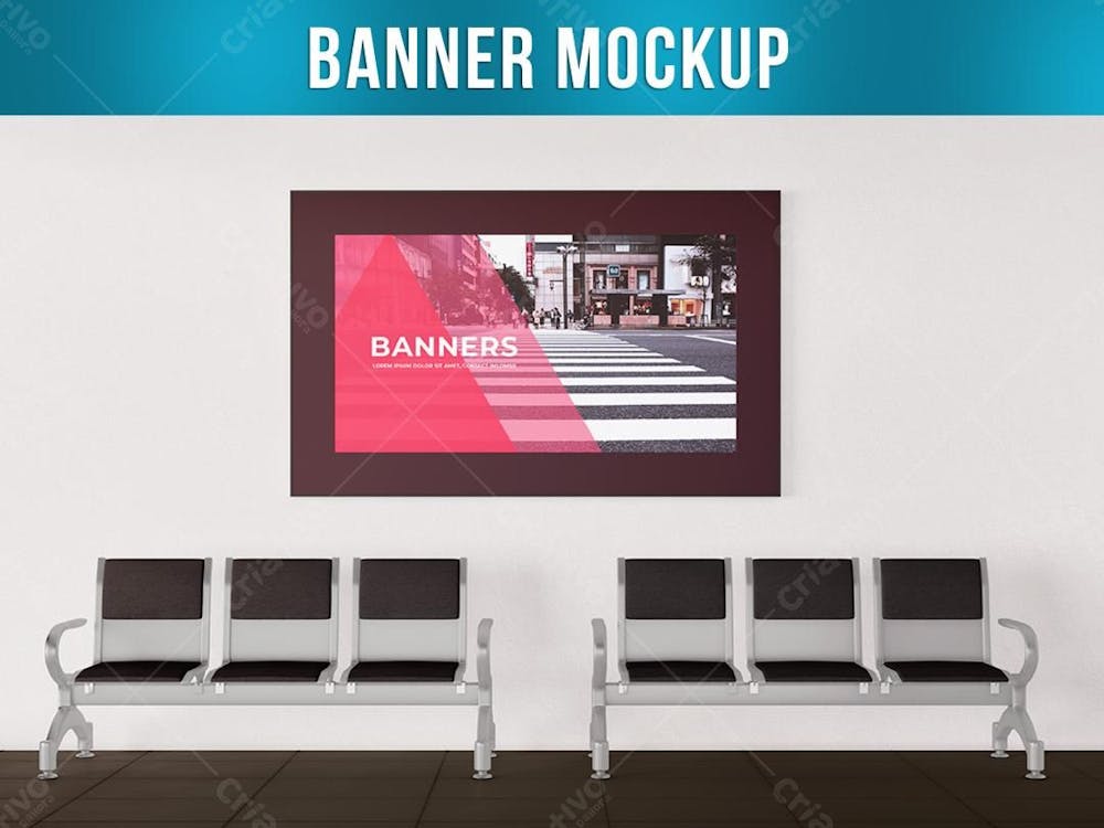 Parede E Banner Mockup No Metro Com Cadeiras