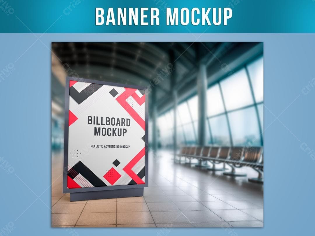 Mockup de Banner Realista em Aeroporto: Design Moderno