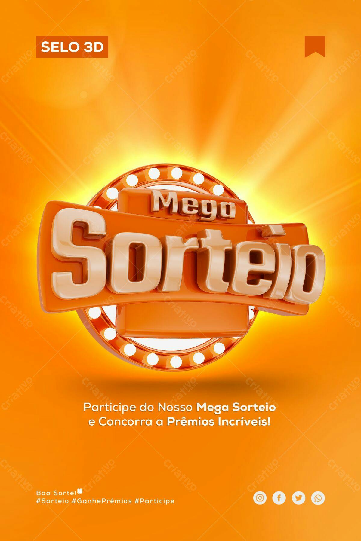 Selo 3D de Sorteio Laranja e Dourado Metalizado