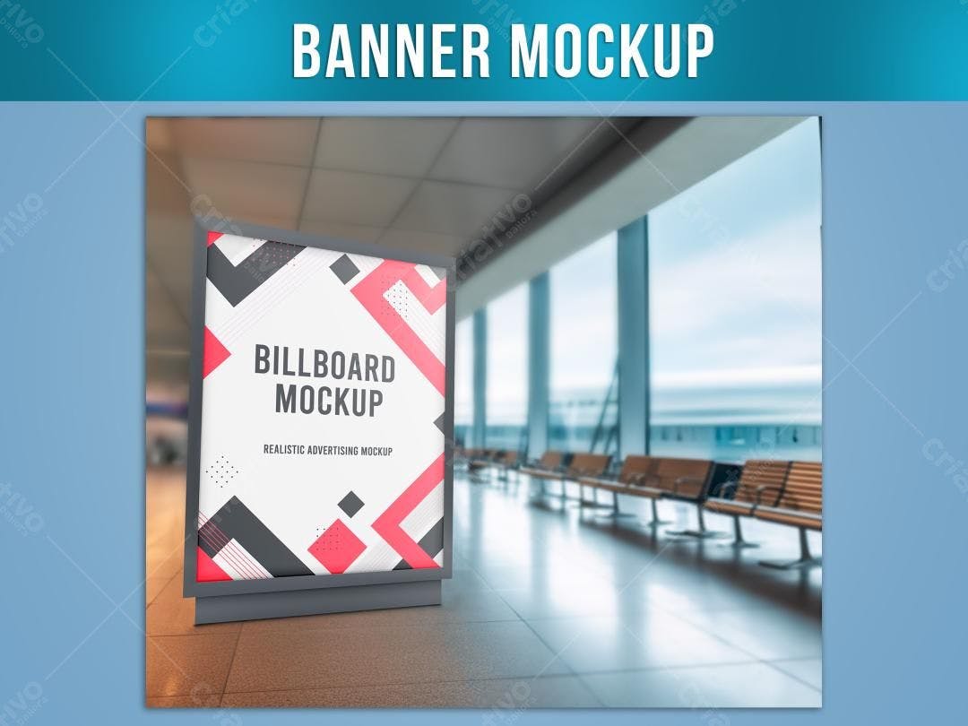 Mockup Realista de Banner em Aeroporto: Design Moderno