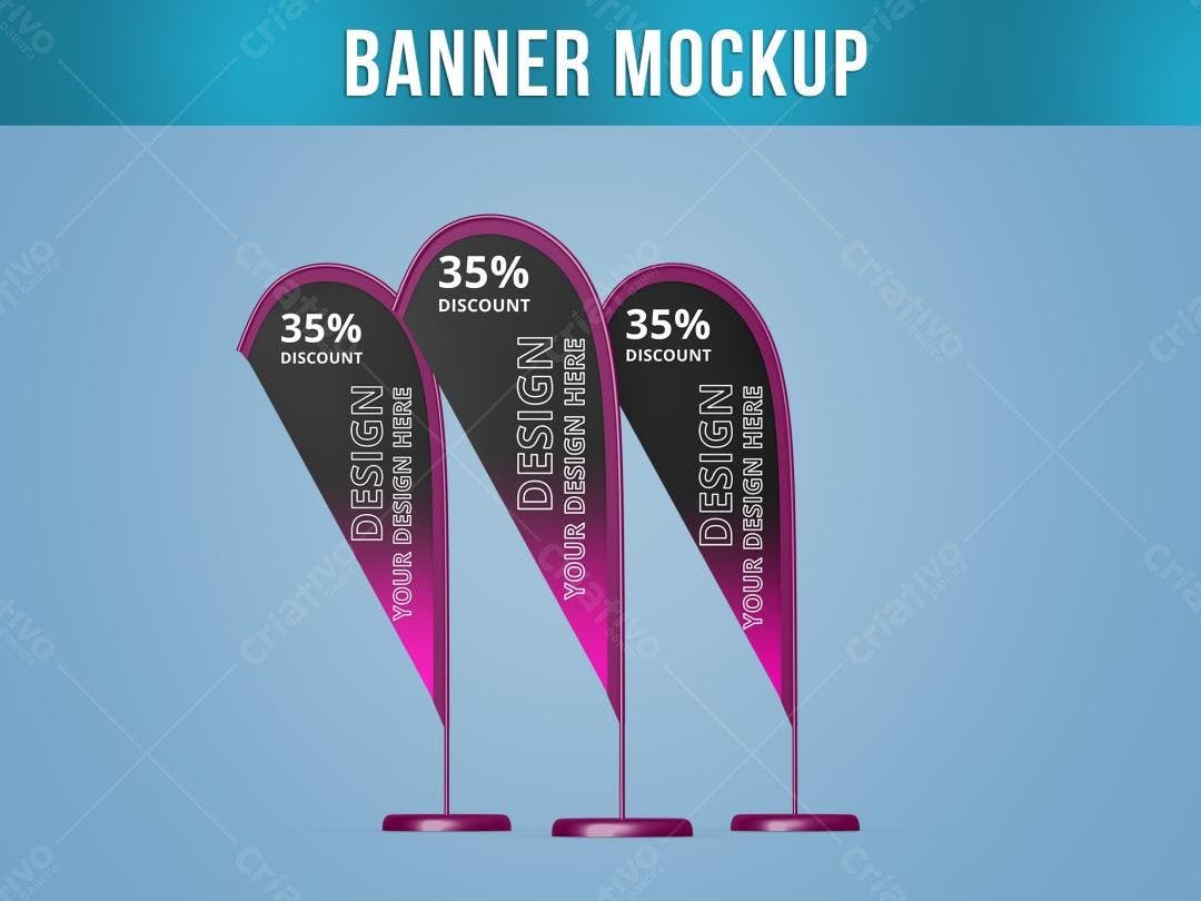 Mockup de Bandeiras para Evento: Design Moderno em Rosa e Preto