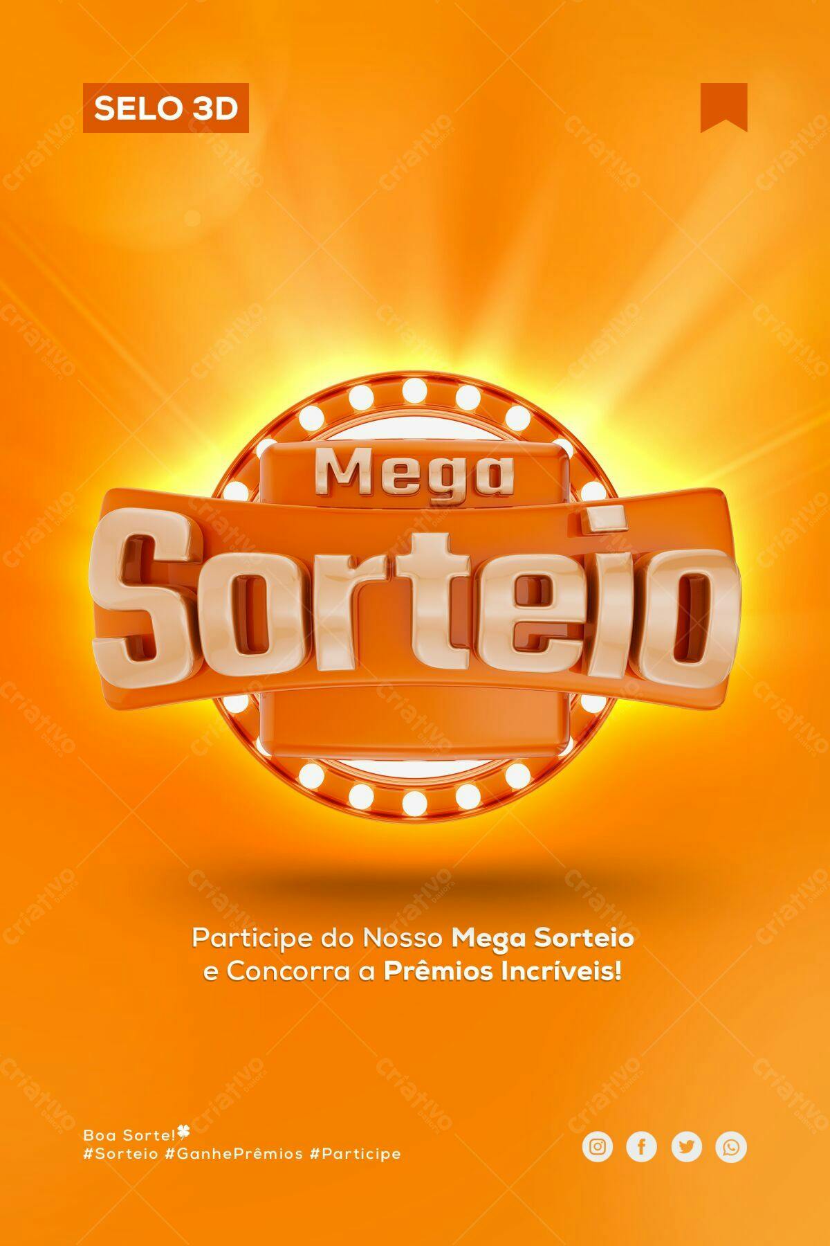 Selo 3D de Sorteio Metalizado Laranja e Dourado