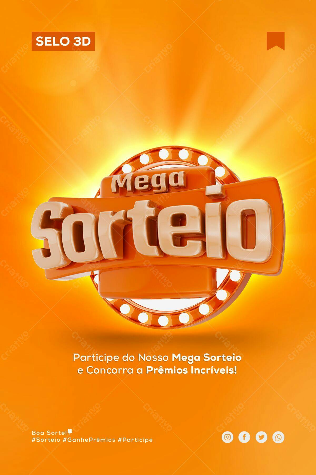 Selo 3D de Sorteio Laranja e Dourado