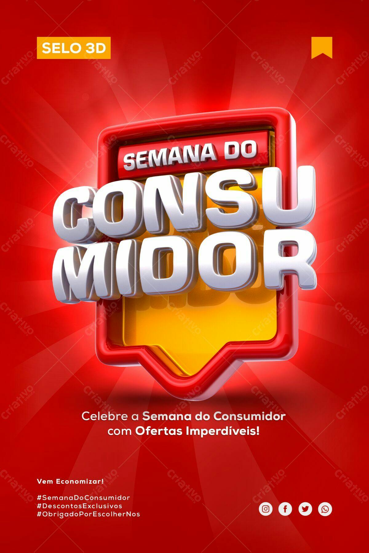 Selo 3D promocional vermelho e amarelo 3D