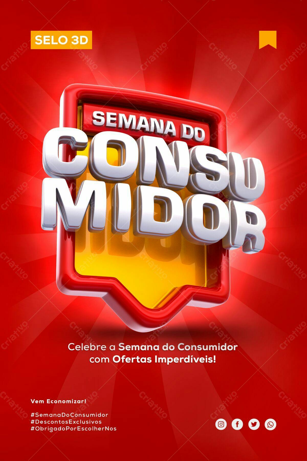 Selo 3D promocional vermelho e amarelo