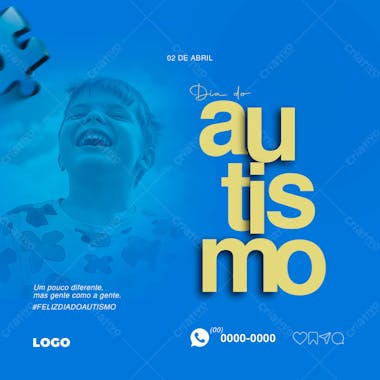 Feliz dia do autismo psd editável para o dia do autismo