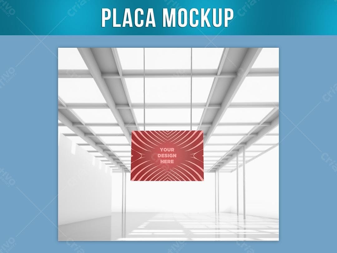 Mockup de Placa Suspensa em Ambiente Moderno