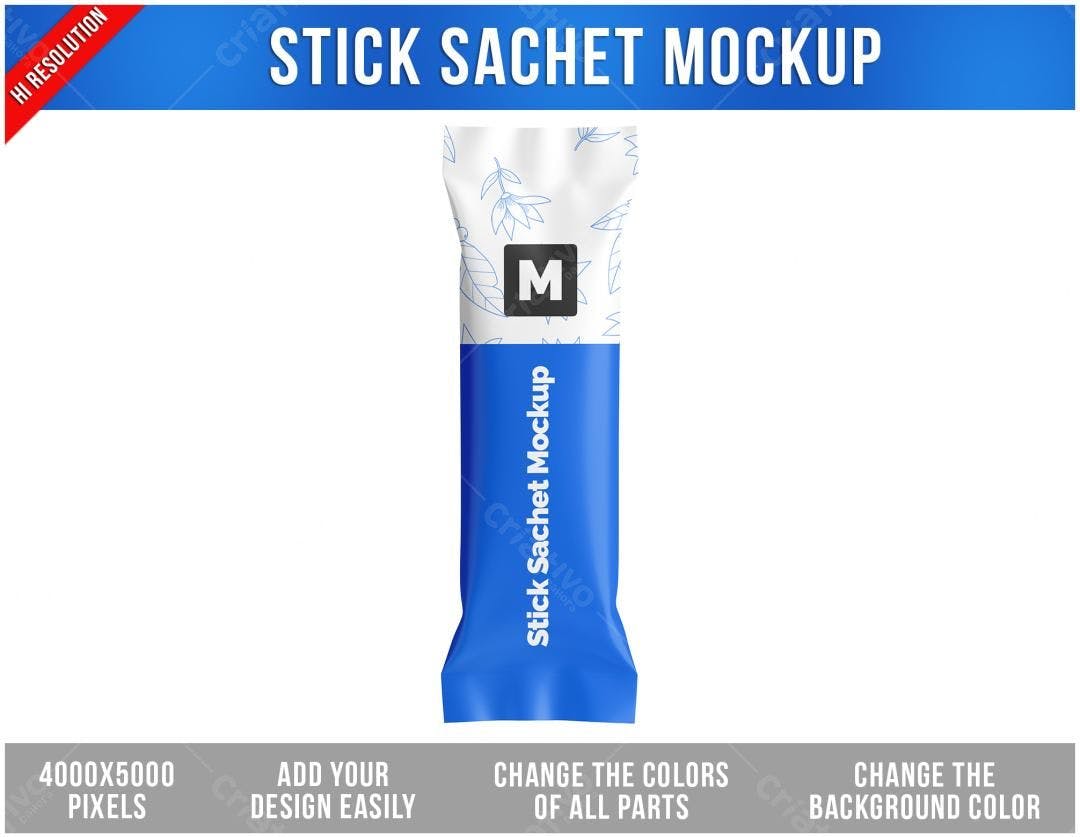 Mockup Embalagem Sachê para Produtos PSD Editável