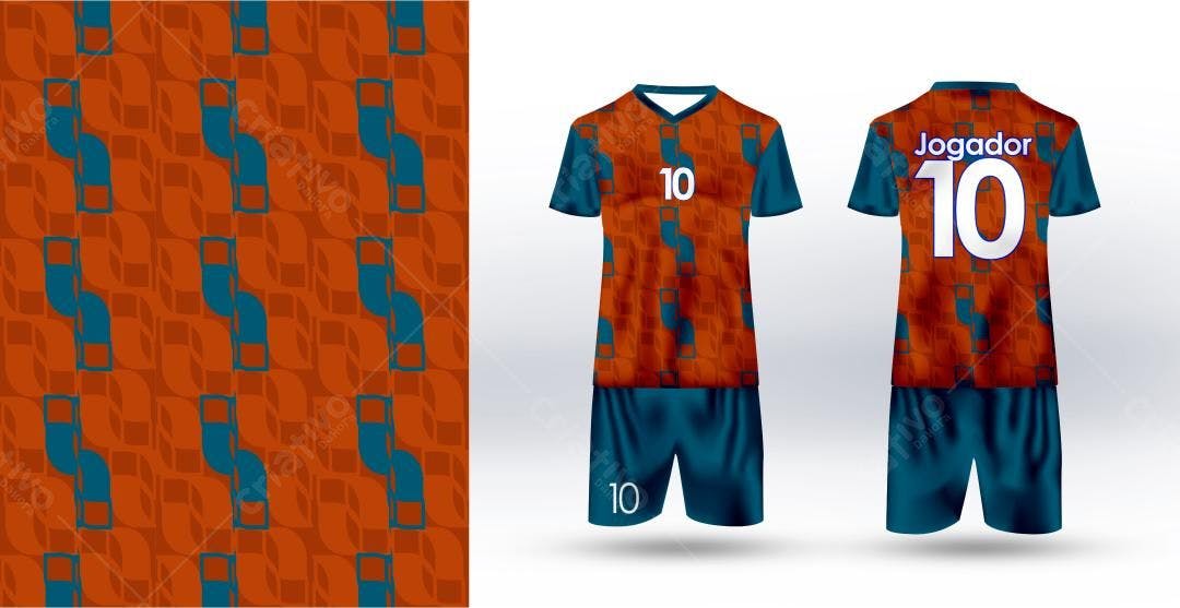 Uniforme de Futebol Laranja e Azul Marinho