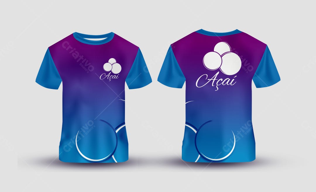 Mockup Camiseta Azul e Roxa com Design Moderno para Loja de Açaí