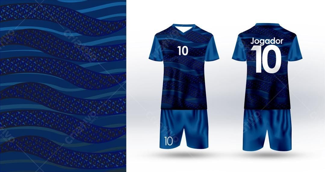 Uniforme de Futebol Azul com Design Ondulado