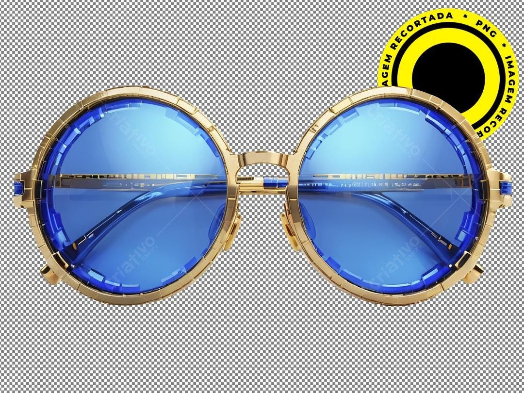 Icone Óculos Luxo Dourado e Azul PNG com fundo transparente