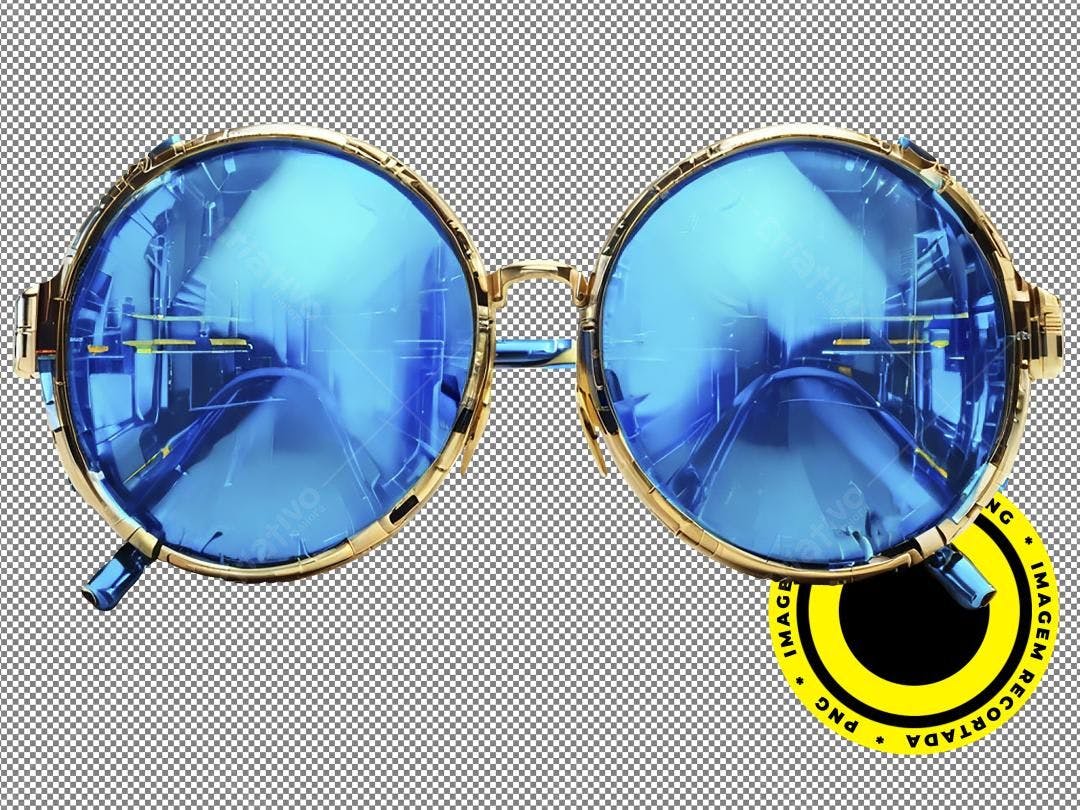 Icone Óculos de Sol Azul e Dourado PNG com fundo transparente