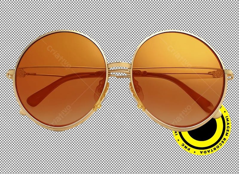 óculos de sol, armação redonda e dourada, png, imagem 3d, le