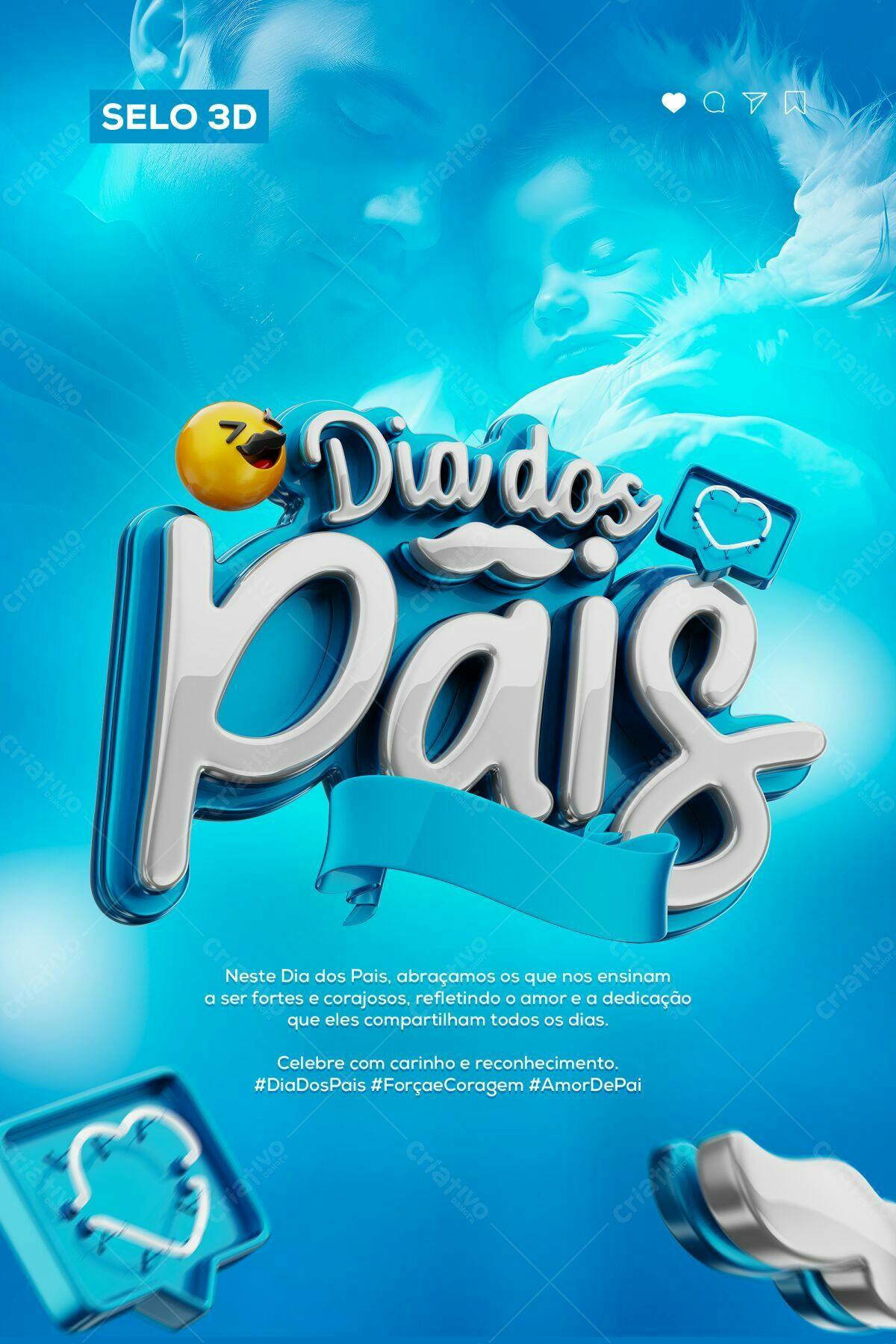 Selo 3D Dia dos Pais Azul e Prata