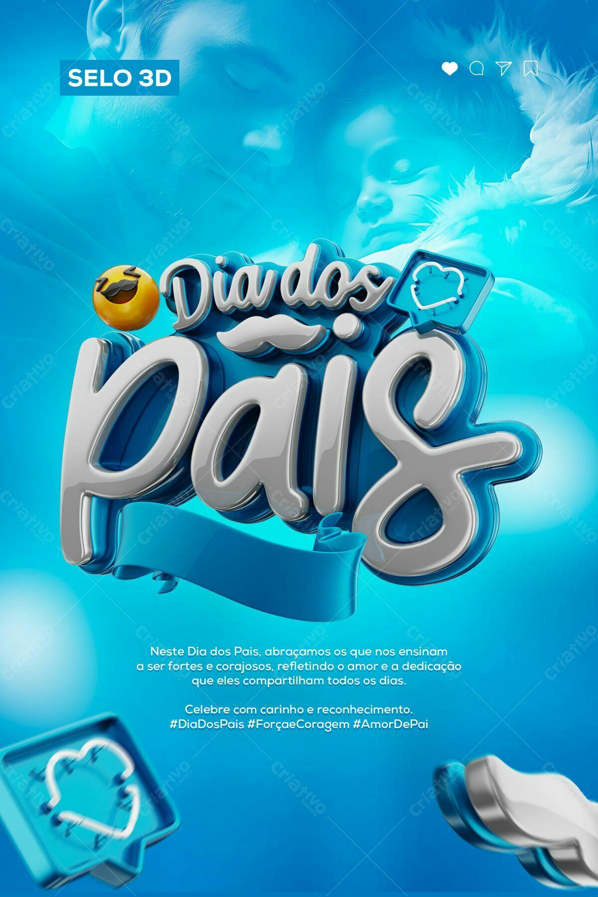 Selo 3D Dia dos Pais Azul e Prata