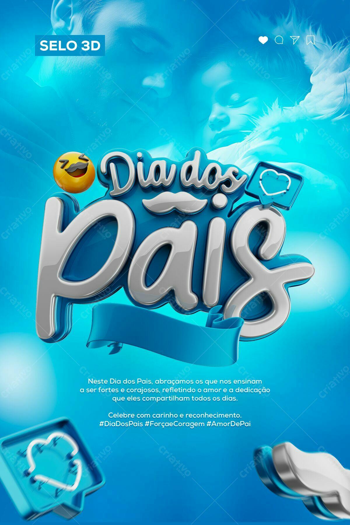 Selo 3D Dia dos Pais Azul e Prata Metalizado