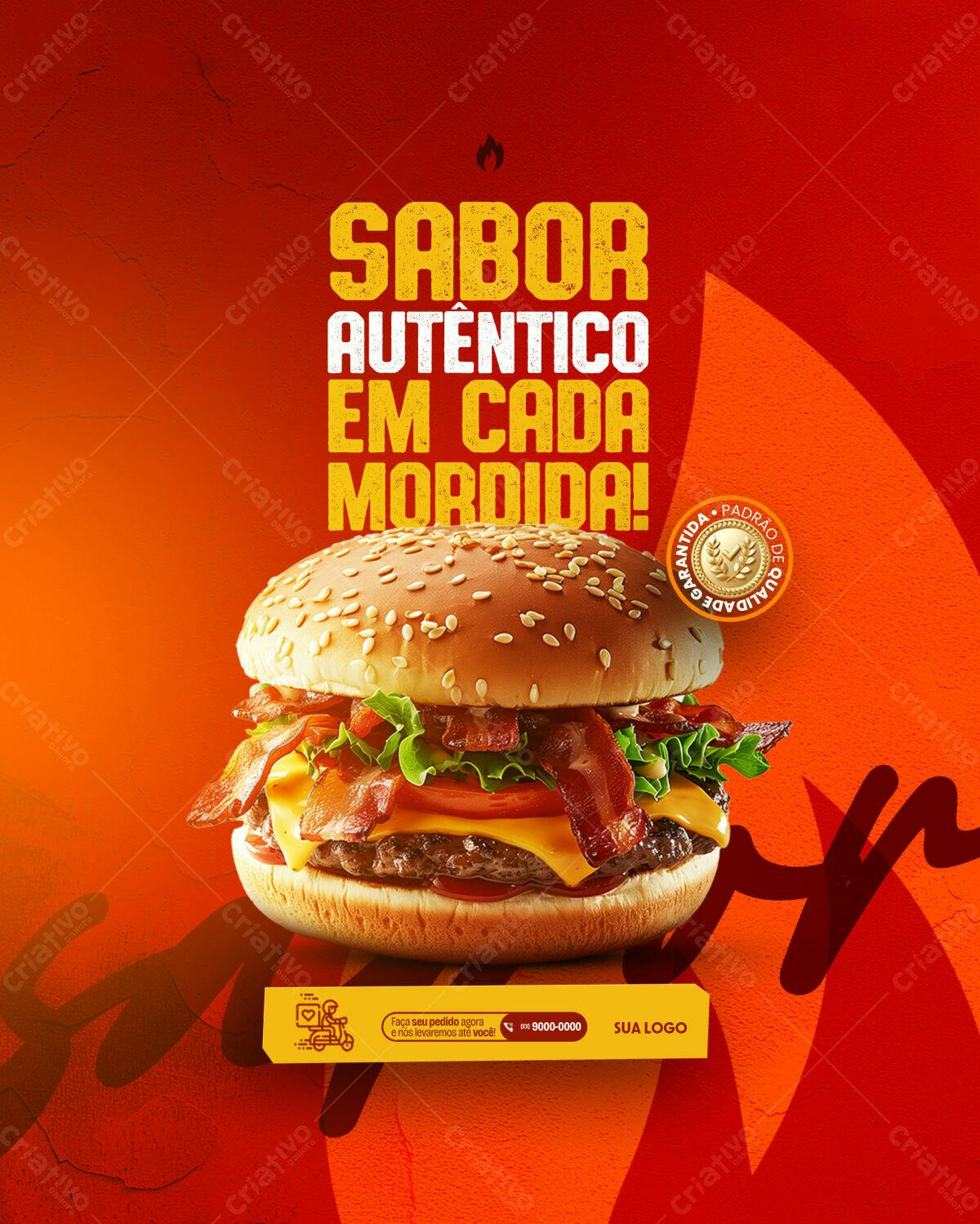Flyer para Lanchonete com Hambúrguer PSD Editável