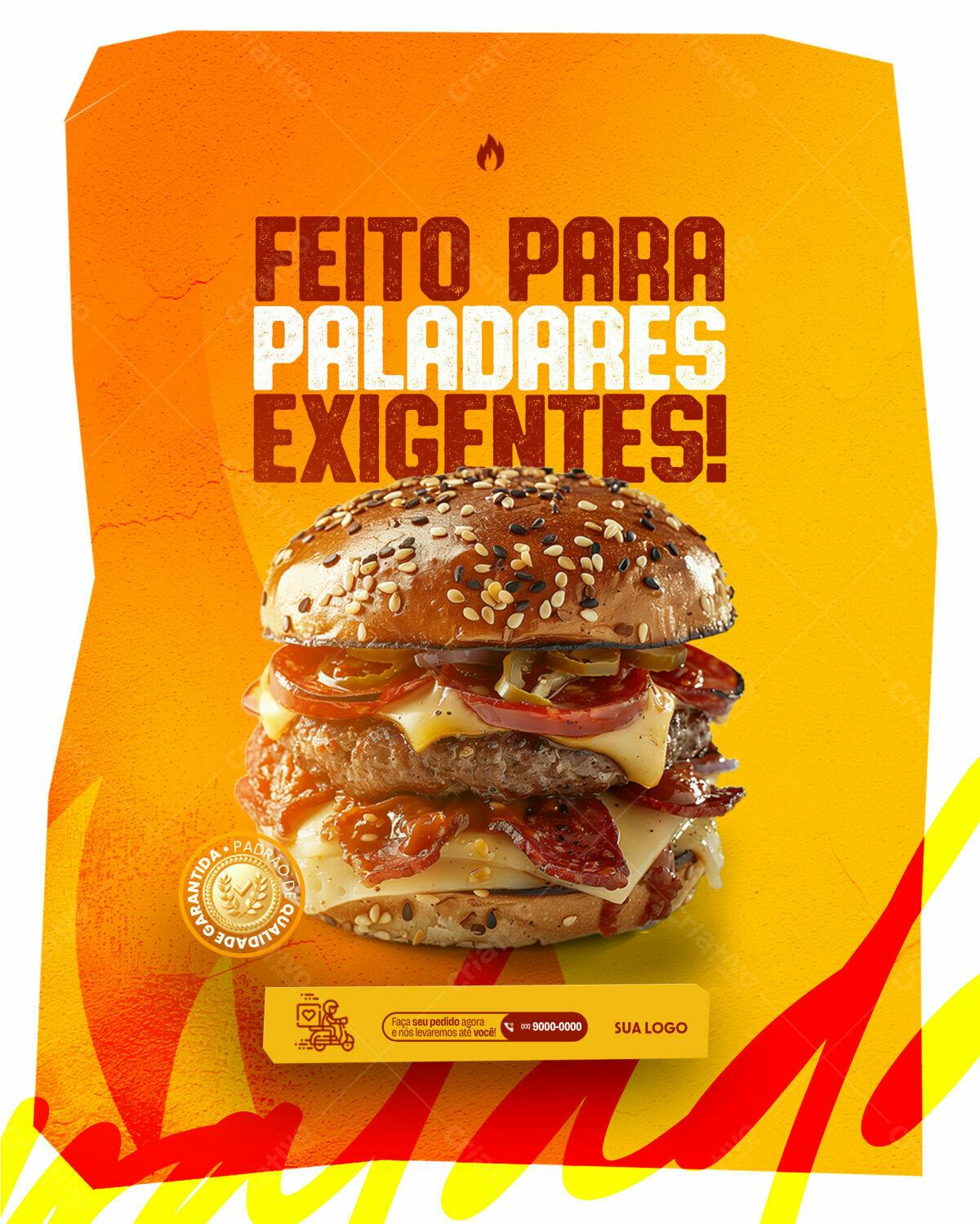 Flyer para Lanchonete com Hambúrguer Gourmet PSD Editável