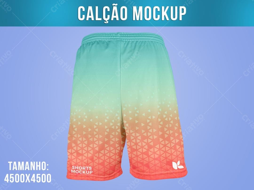 Mockup Calção Esportivo: Degradê Azul-Verde e Laranja