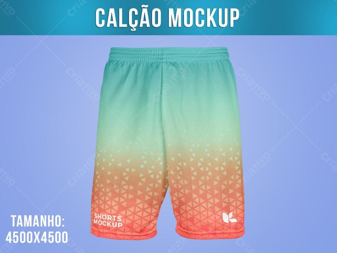 Mockup Calção Esportivo: Degradê Azul-Verde e Laranja
