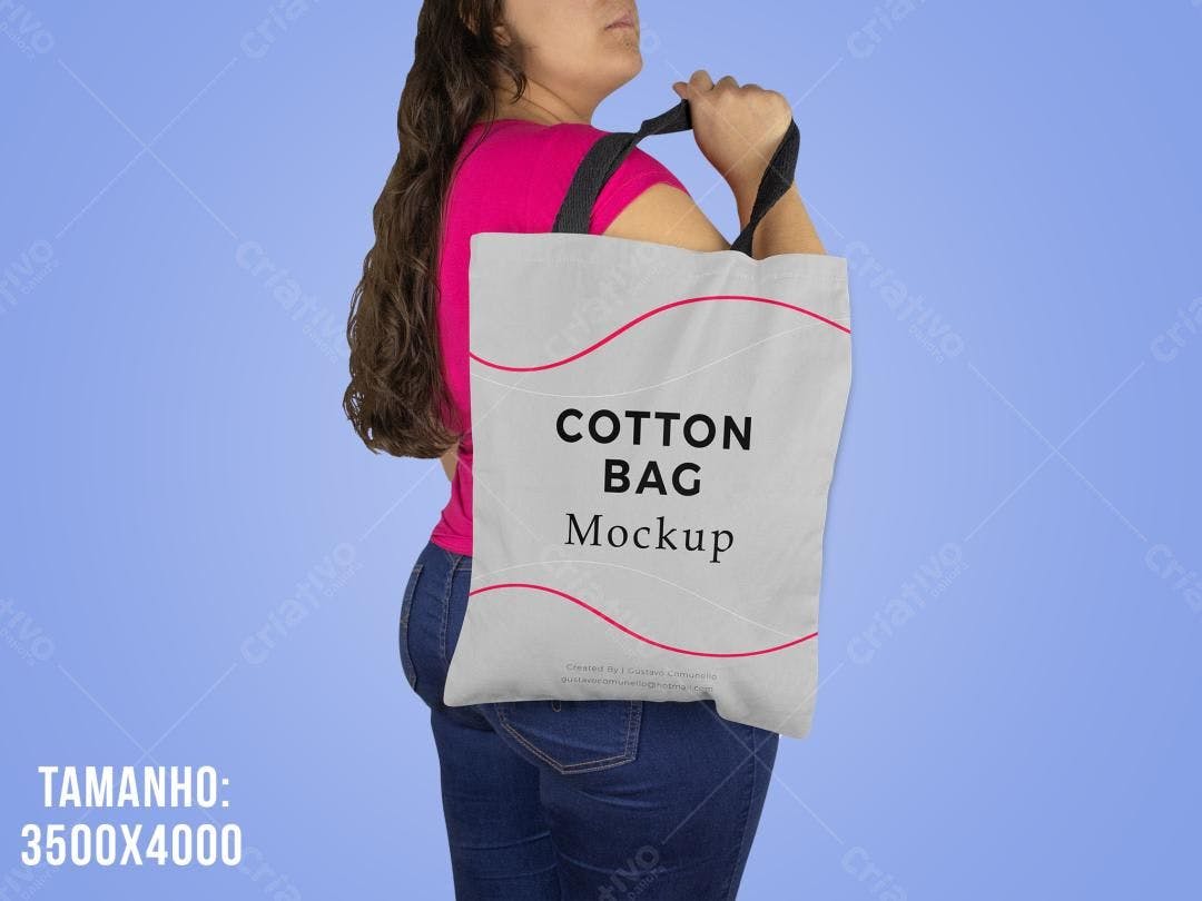 Mockup Bolsa de Algodão Cinza - Mulher Jeans e Rosa
